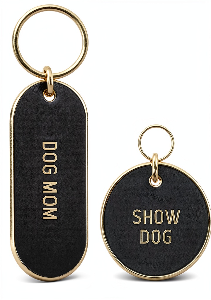 Matching dog tag and keychain sets in 4 trendy styles