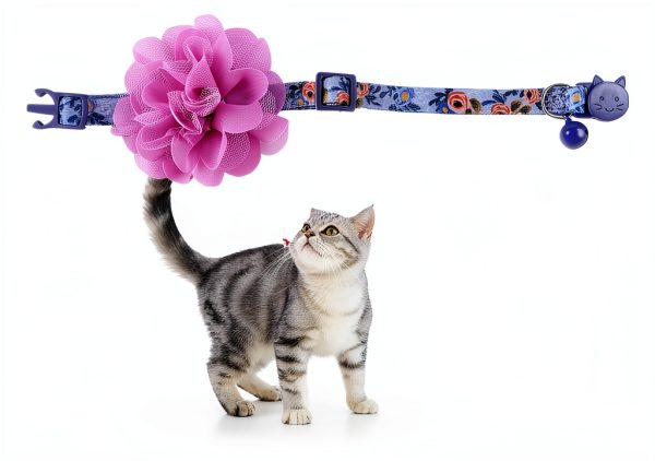 Cat Collar Charm Upaw Purple Flower Adjustable-2