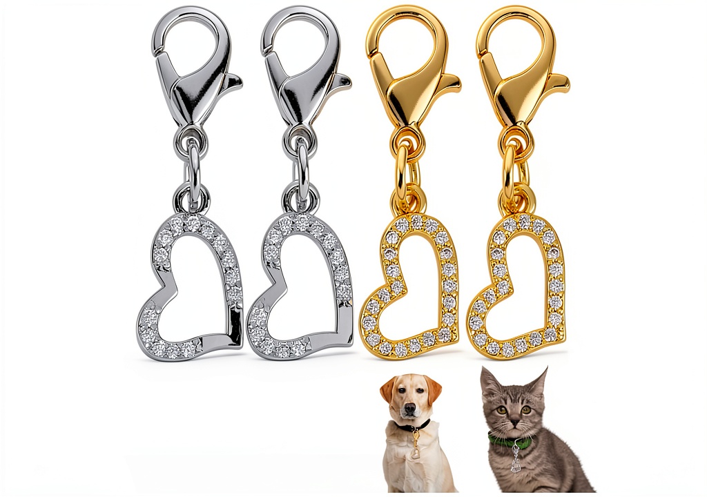 Heart-shaped rhinestone collar charms