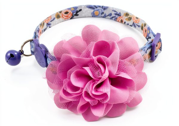 Cat Collar Charm Upaw Purple Flower Adjustable-3