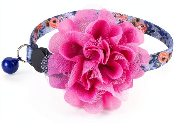 Cat Collar Charm Upaw Purple Flower Adjustable-0