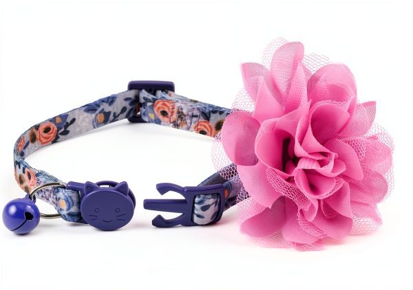 Cat Collar Charm Upaw Purple Flower Adjustable-1