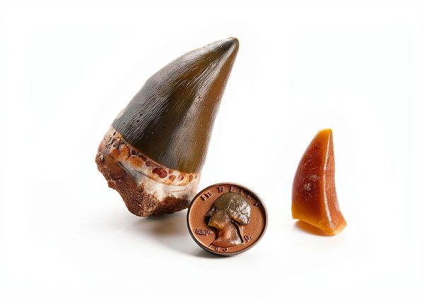 Mosasaur Tooth Museum Grade DINOSAURS ROCK Fossil with Bonus Tooth-3