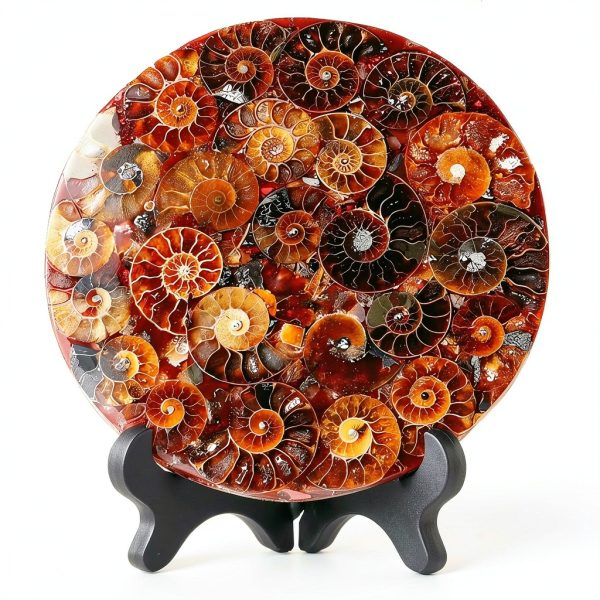 Natural Ammonite Fossil Disc Cintoko Feng Shui Home Decor with Stand-0