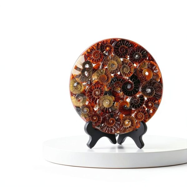 Natural Ammonite Fossil Disc Cintoko Feng Shui Home Decor with Stand-4